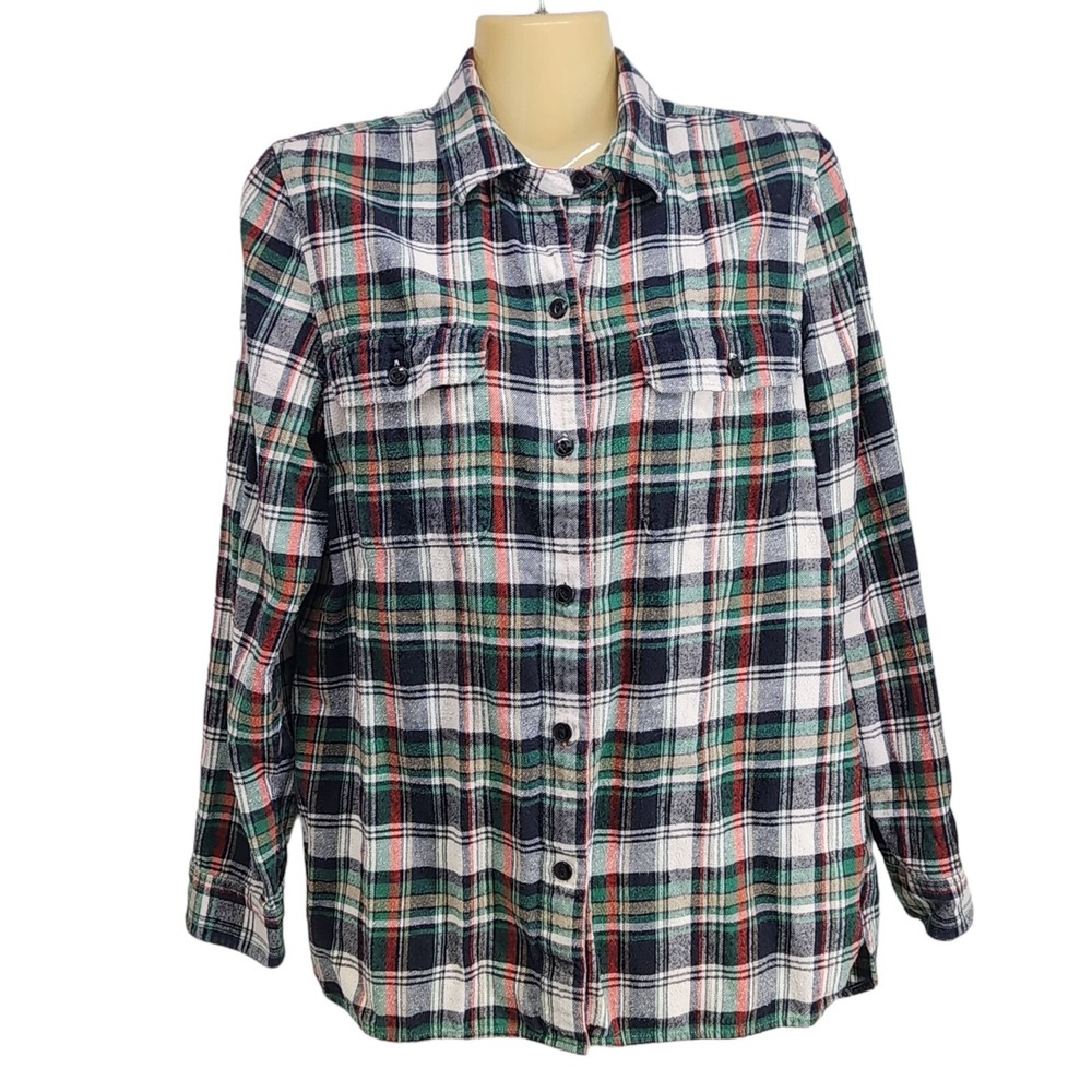 Madewell Womens Oversized Classic‎ Ex Boyfriend Flannel Plaid Shirt Size S